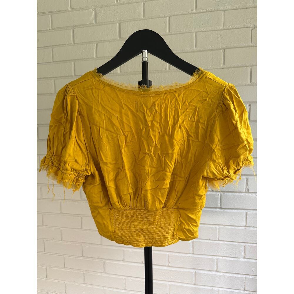 Urban Outfitters Mustard Puff Sleeve Crop Top S Cottagecore Milkmaid Boho - Picture 5 of 5